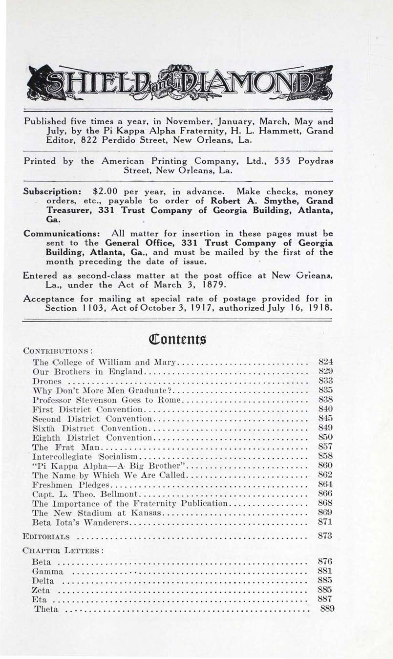 Shield and Diamond, Vol. 30, No. 5, July 1921